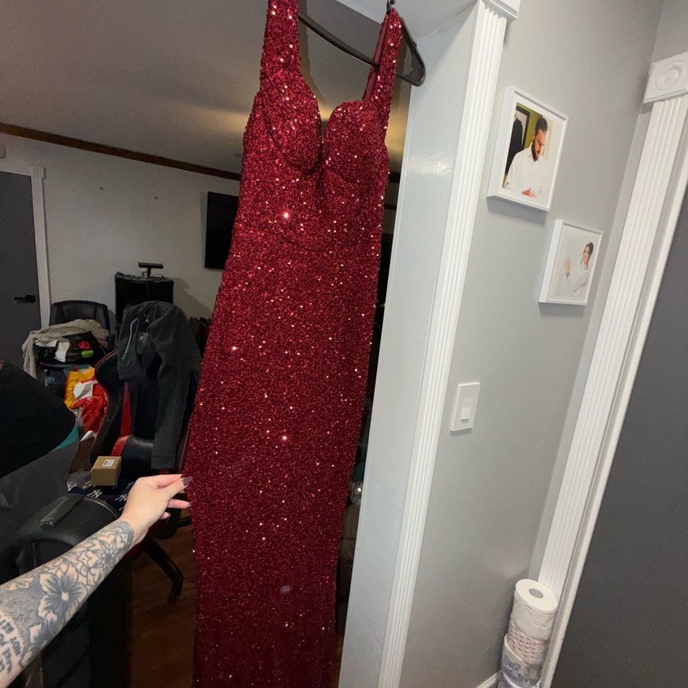 Fashion Nova Red Sequin Maxi Dress